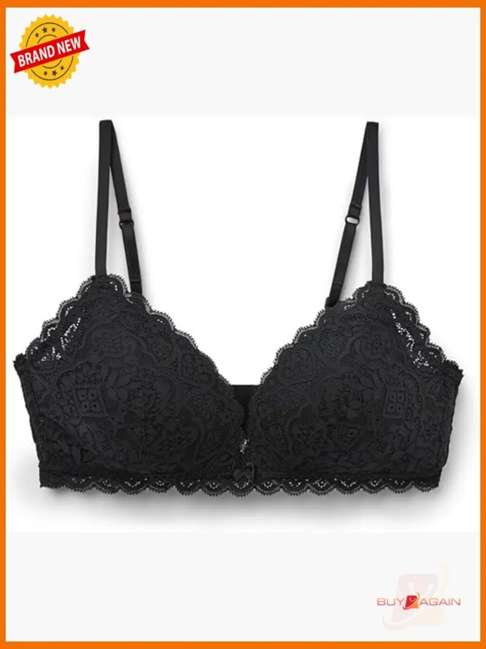 Lightly Padded Lace Triangle Bra Adjustable Straps Wire Free